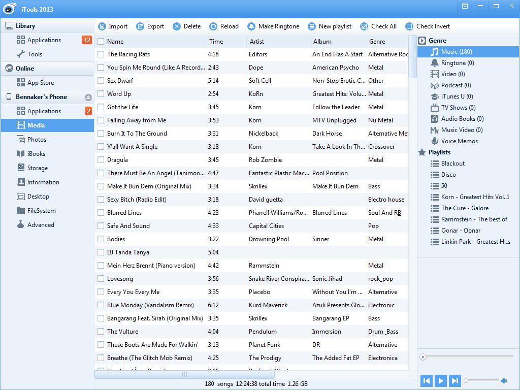 iTools - Media screen