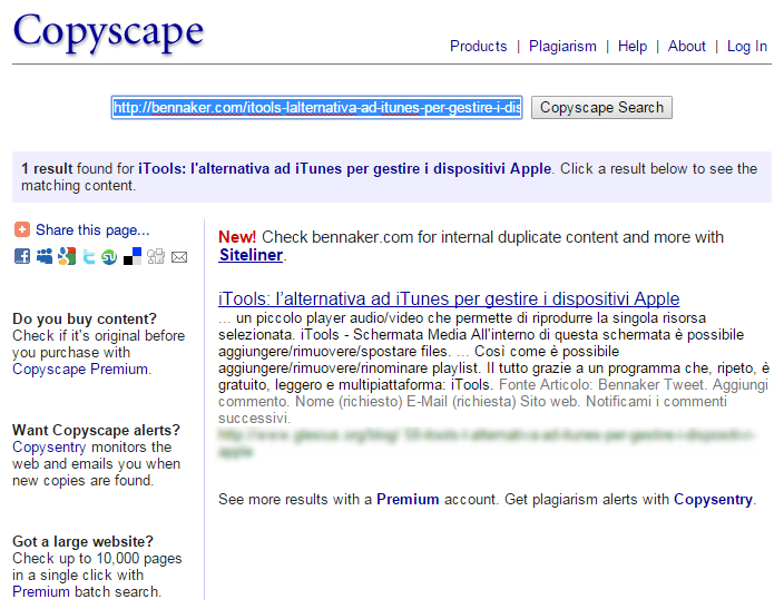 Copyscape Screenshot