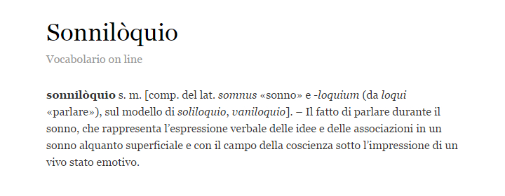 Sonniloquio - Definizione - Vocabolario Treccani