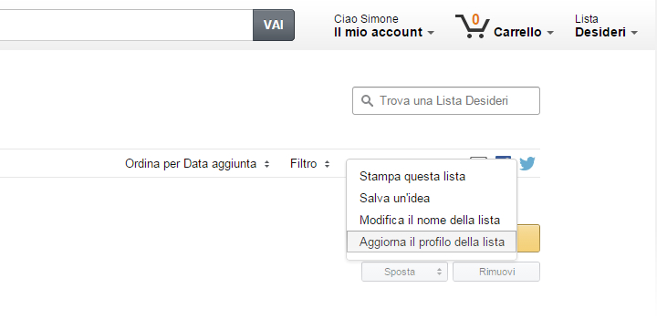 Aggiorna il profilo della lista