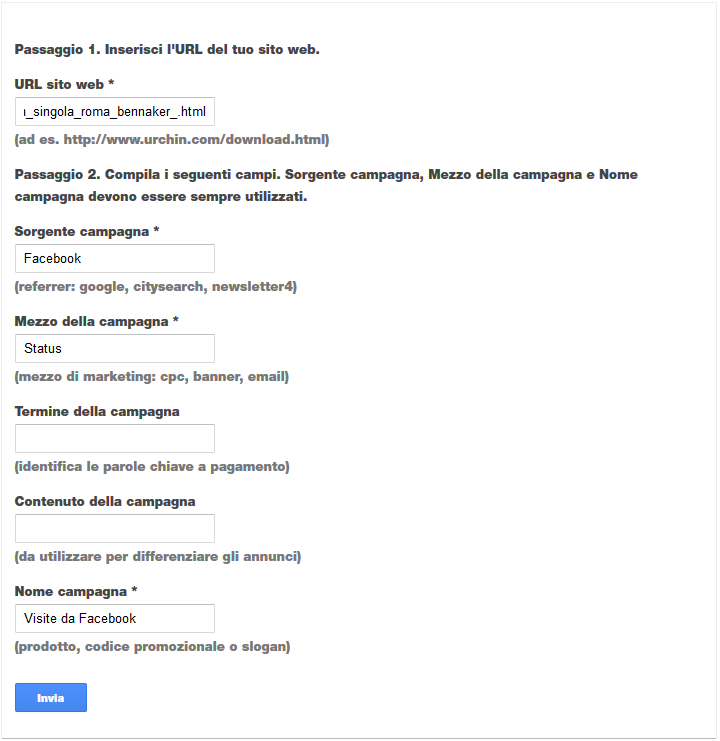 Google Analytics - Strumento di creazione URL