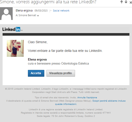 L'invito di Elena Ergova a connetterci su LinkedIn