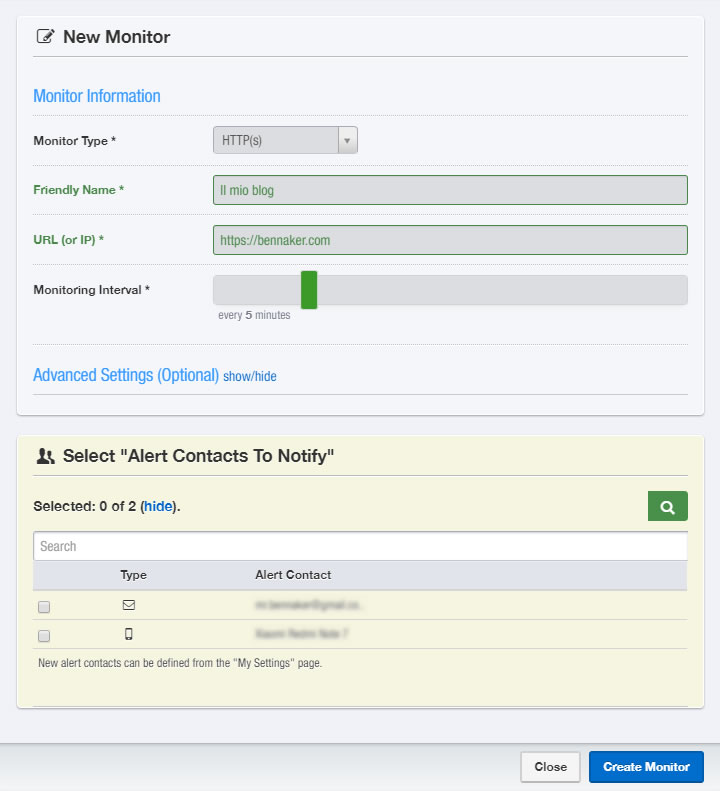 Uptime Robot - Dashboard