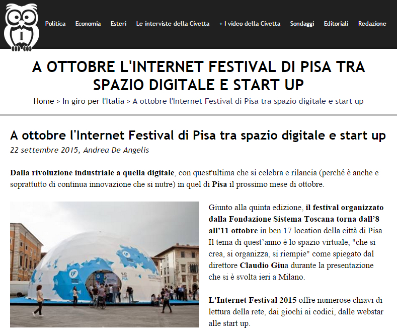 Notizia - Internet Festival di Pisa