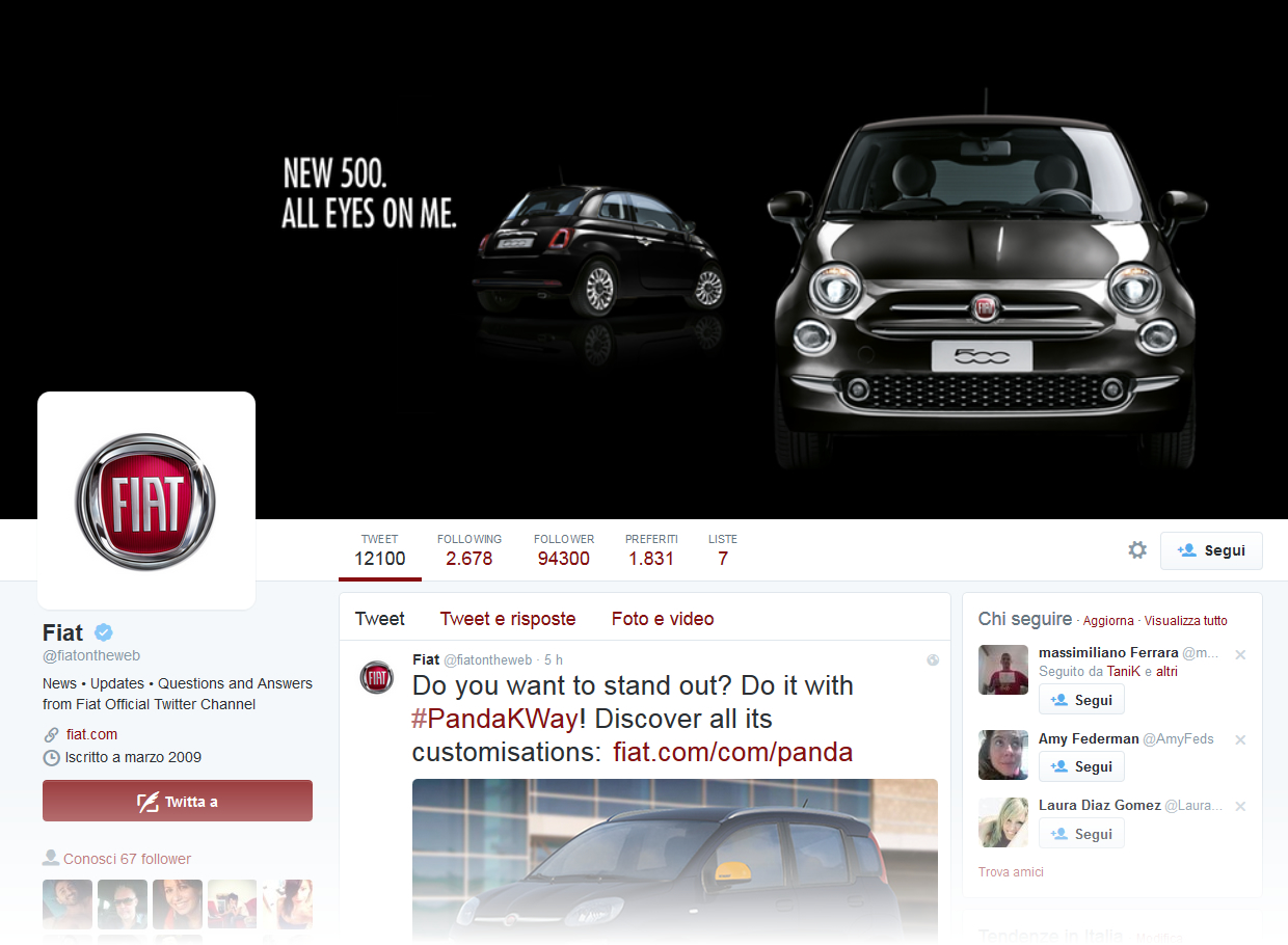 Profilo Twitter Fiat
