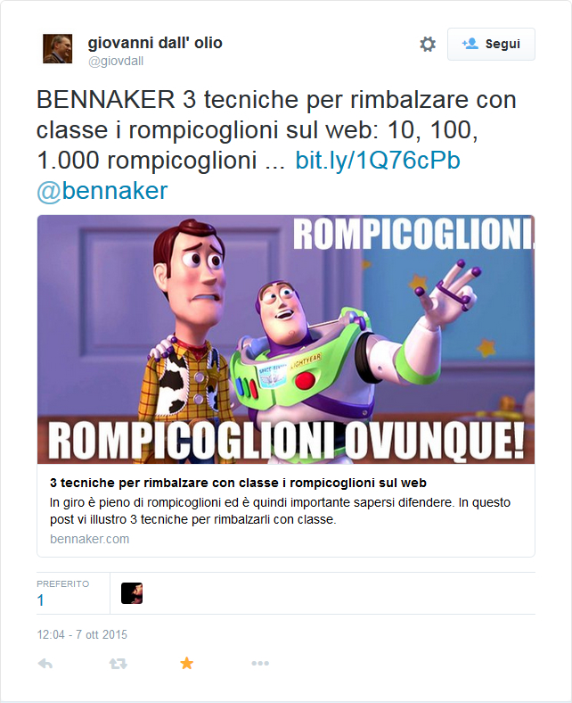 Esempio di tweet con URL shortener