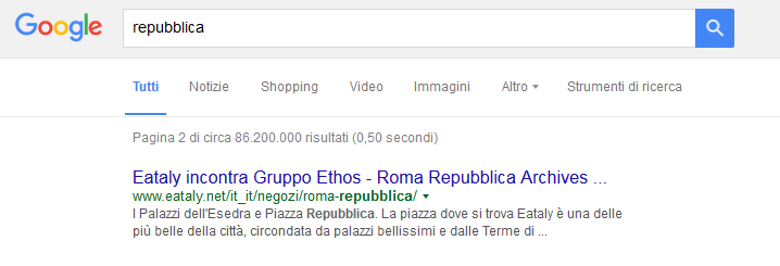 Come appare lo snippet di Repubblica nella SERP di Google
