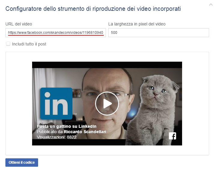 Facebook - URL del video