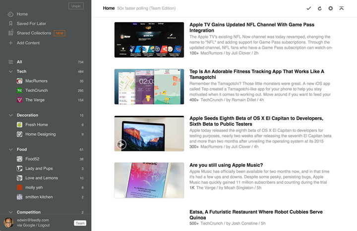 Feedly - Screenshot
