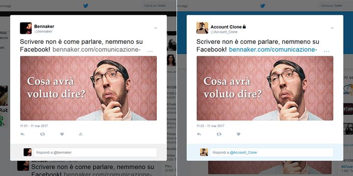 Twitter - Tweet originale e tweet clonato