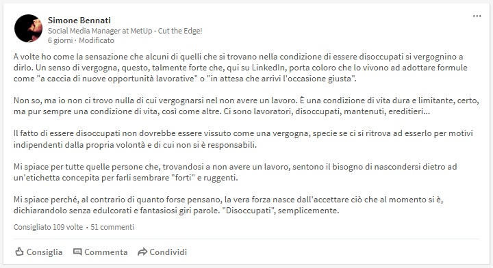 LinkedIn - Disoccupazione