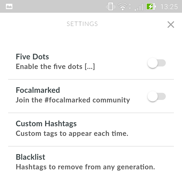 Focalmark - Settings