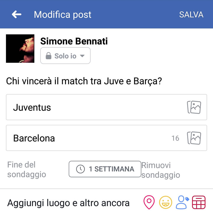 Facebook - Imposta domanda e risposte