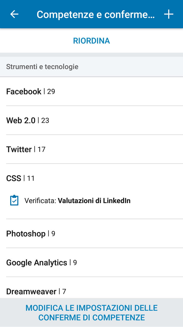 LinkedIn - Competenze e conferme