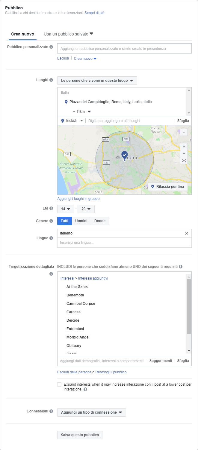 Facebook Ads Manager - Pubblico