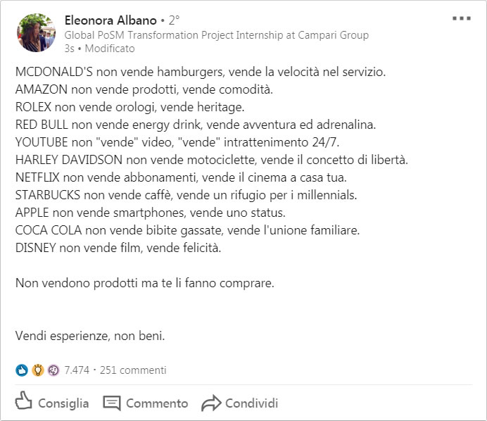 LinkedIn - Vendi esperienze, non beni