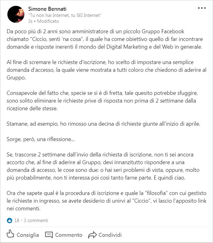 Linkedin - Ciccio senti na cosa