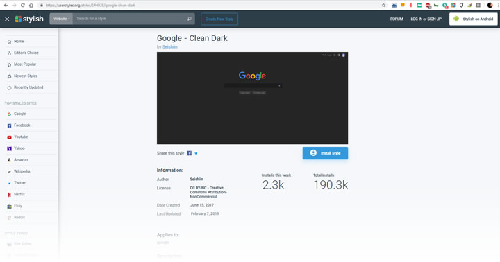 Stylish - Google Clean Dark